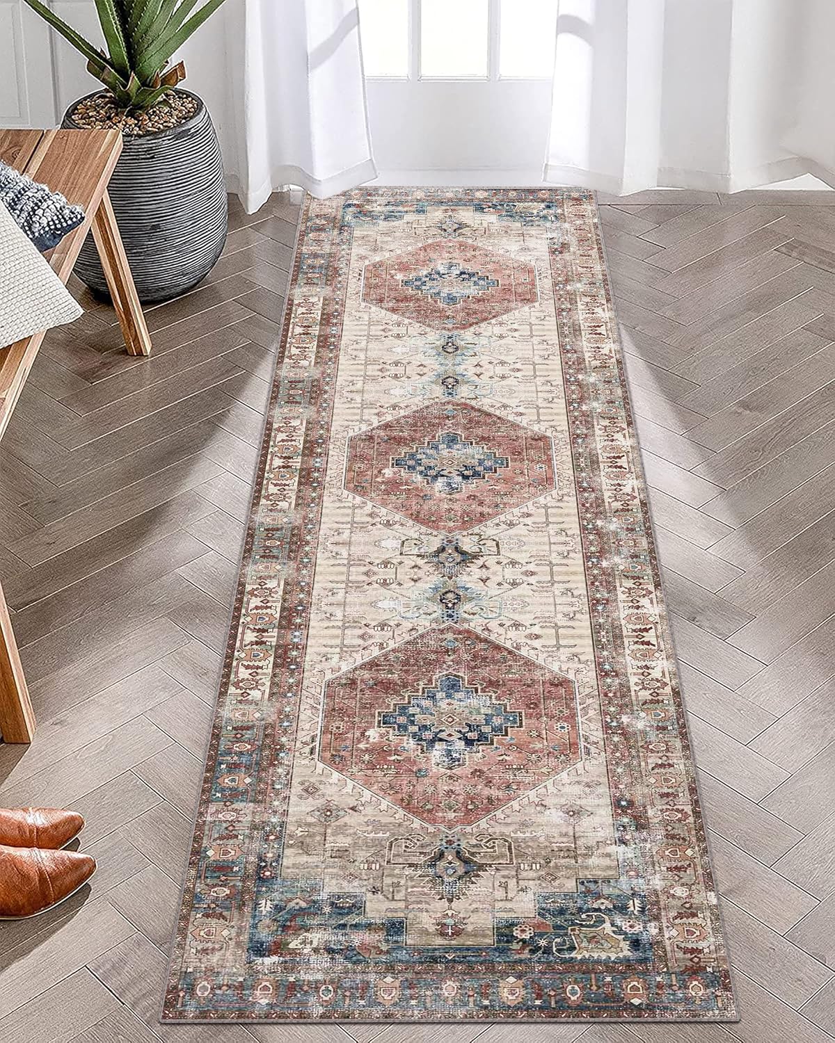 Vintage Washable Non-Slip Runner Rug for Hallways and Entryways