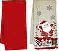 Cotton Dish Towels Set of 2 - Decorative Santa with Tree Lights