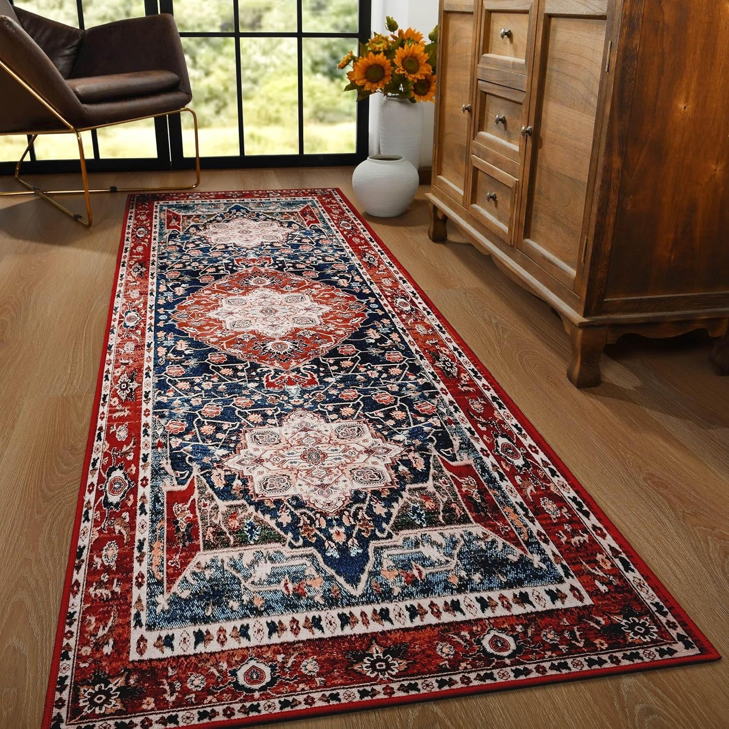 YJ.GWL Area Rug 2.6x8, Machine Washable Boho Floral Runner