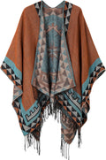 Women's Reversible Printed Tassel Poncho Wrap - Cozy Layering