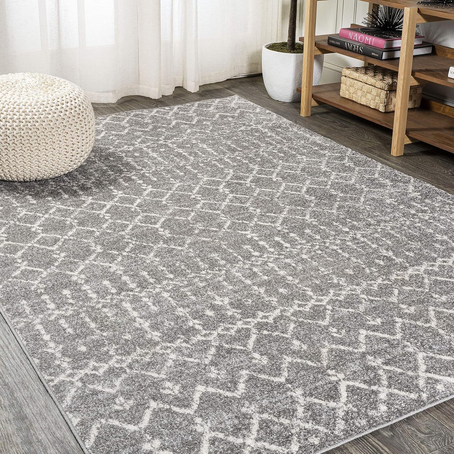 Boho Vintage Diamond Gray/Ivory Indoor Area Rug for Home