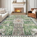Vintage 8 ft x 10 ft Washable Area Rug - Lightweight Retro Green