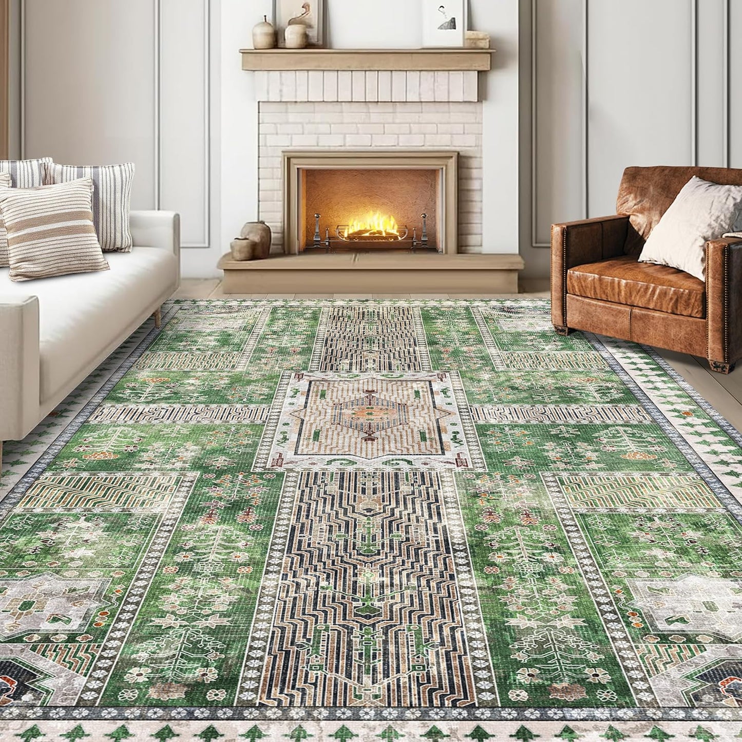 Vintage 8ft x 10ft Washable Area Rug - Stylish Indoor Carpet
