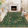 5x7 Washable Animal Rug Green - Soft Low Pile Vintage Design