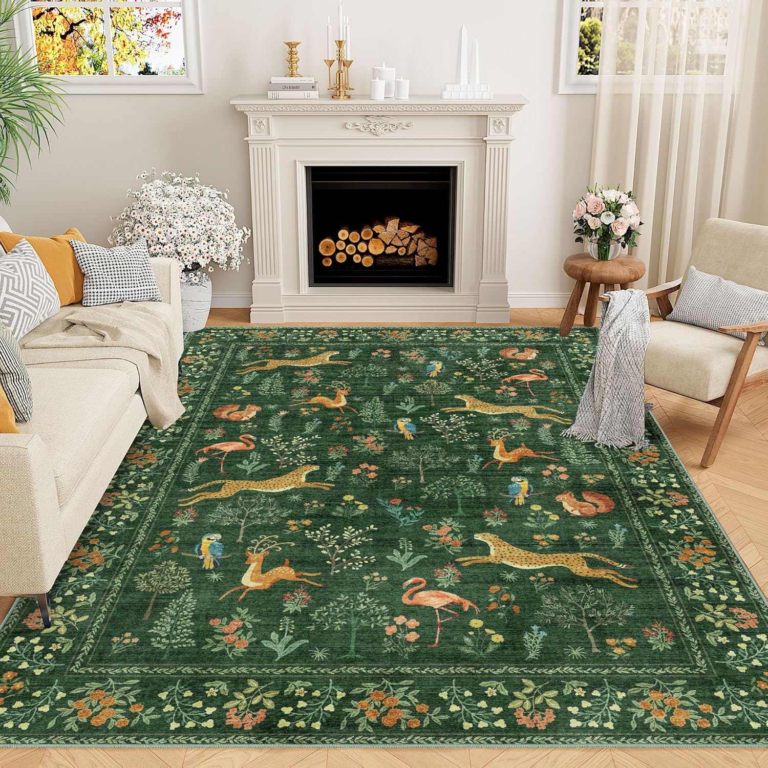DUKINO 5x7 Washable Animal Rug for Living Room and Bedroom