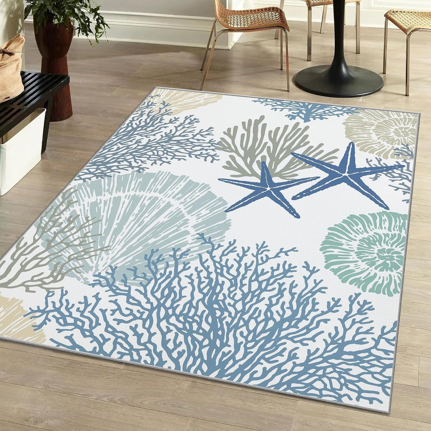 Tritard Coastal Area Rugs Nautical Beach Themed Non-Slip Carpet