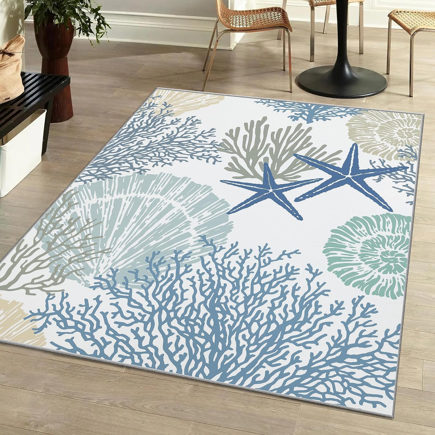 Tritard Coastal Area Rugs Nautical Beach Themed Non-Slip Carpet