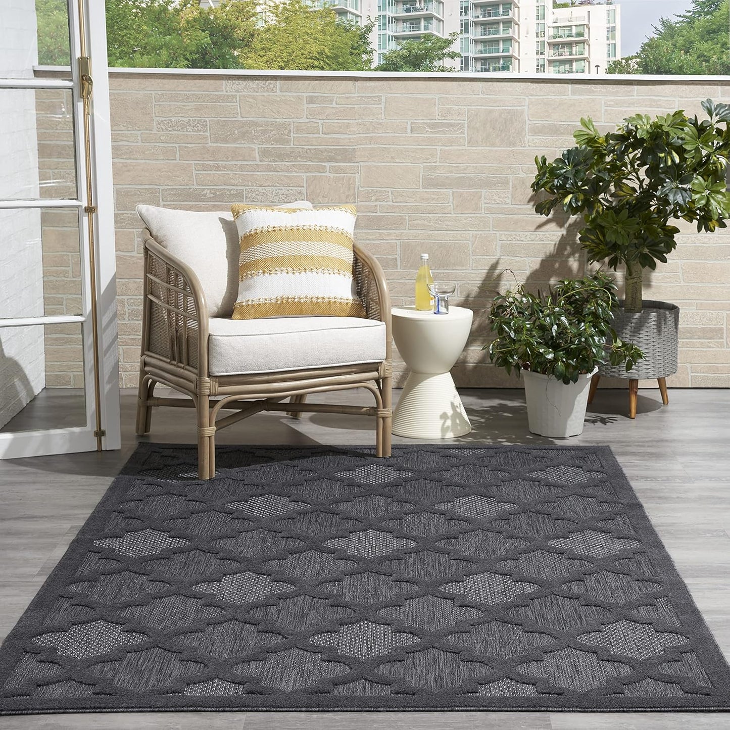 Nourison Home Easy Care Moroccan Charcoal/Black Area Rug 6ft x 9ft