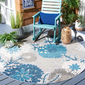 Cabana 8 ft Round Grey/Blue Floral Indoor Outdoor Rug - Durable
