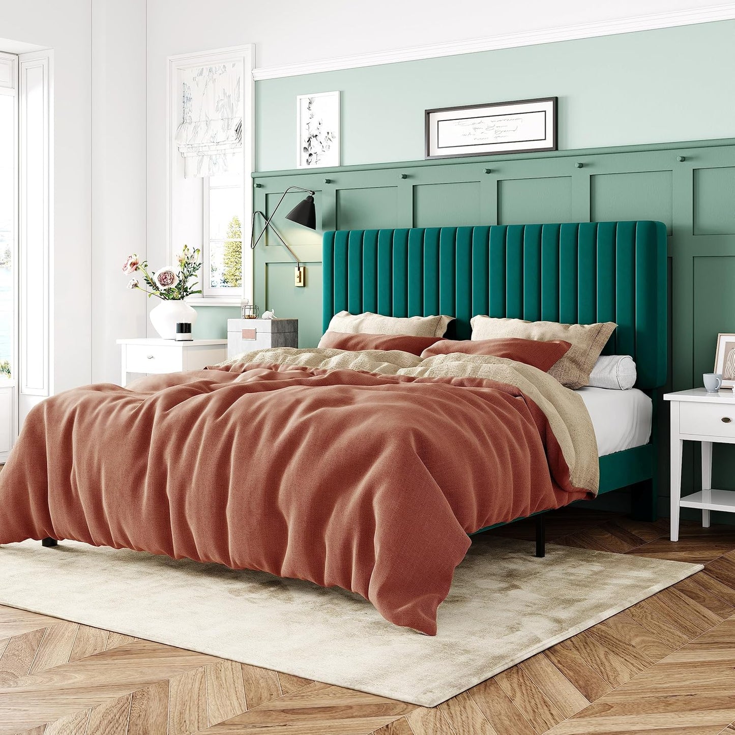 Allewie Queen Bed Frame with Adjustable Tufted Headboard