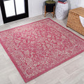 Weave Floral Indoor Outdoor Square Area Rug 5X5 - Boho Fuchsia Accent