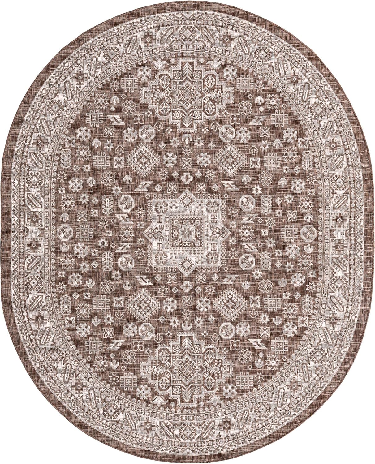 Rugs.com Outdoor Aztec Collection Rug: 8ft x 10ft Oval Brown