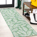 Palm Frond Indoor Outdoor Runner Rug 2x8 Cream/Green - Durable Patio