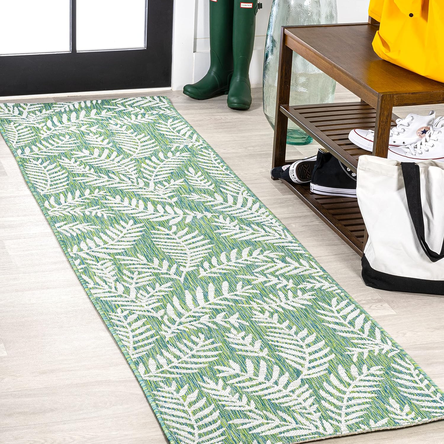 JONATHAN Y Palm Frond Indoor Outdoor Runner Rug for Easy Care