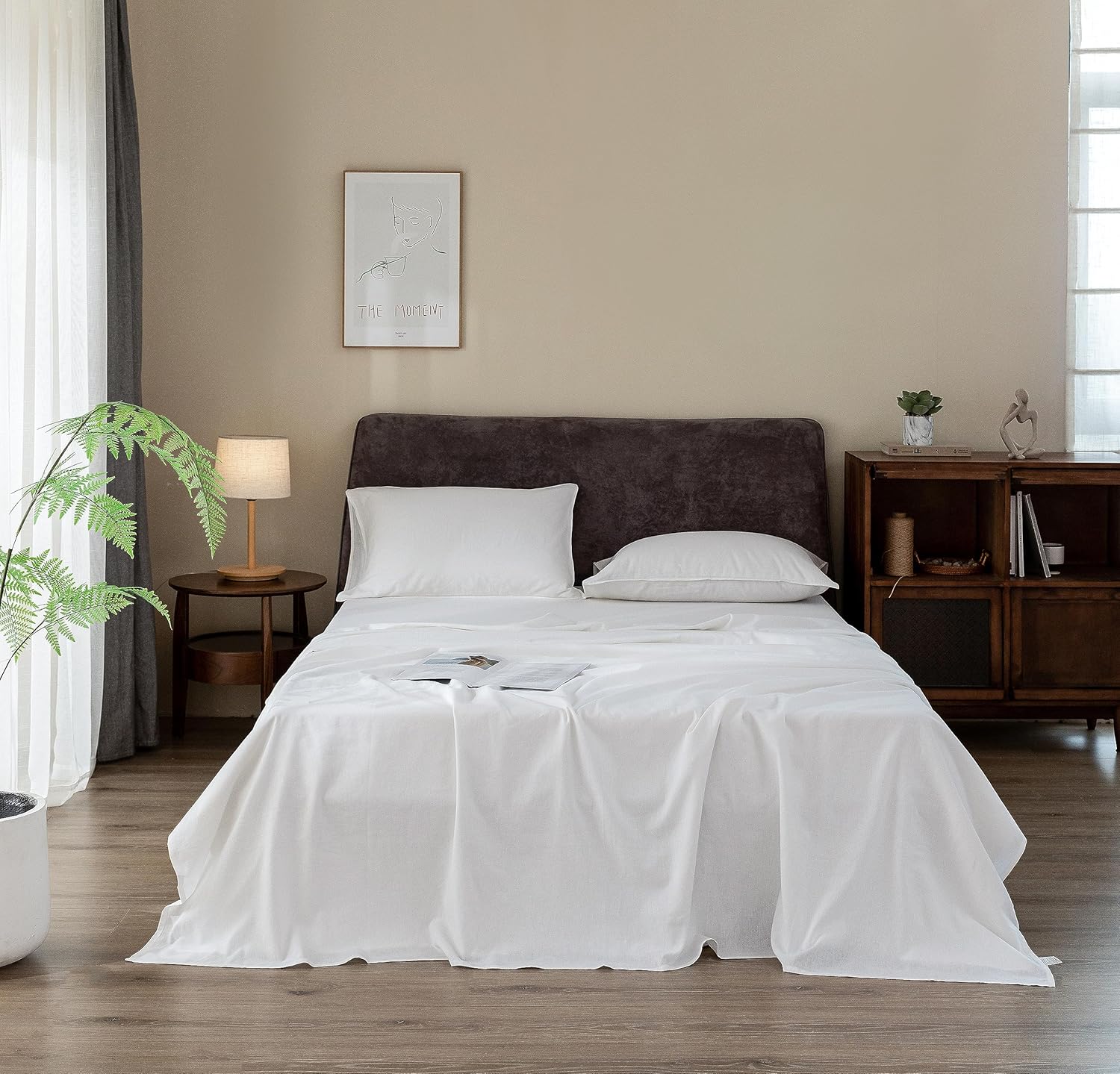 EVERLY Linen Sheets Set Queen Size for Hot Sleepers - White