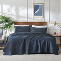 Navy Blue Cotton Quilt California Cal King Size Bedding Set