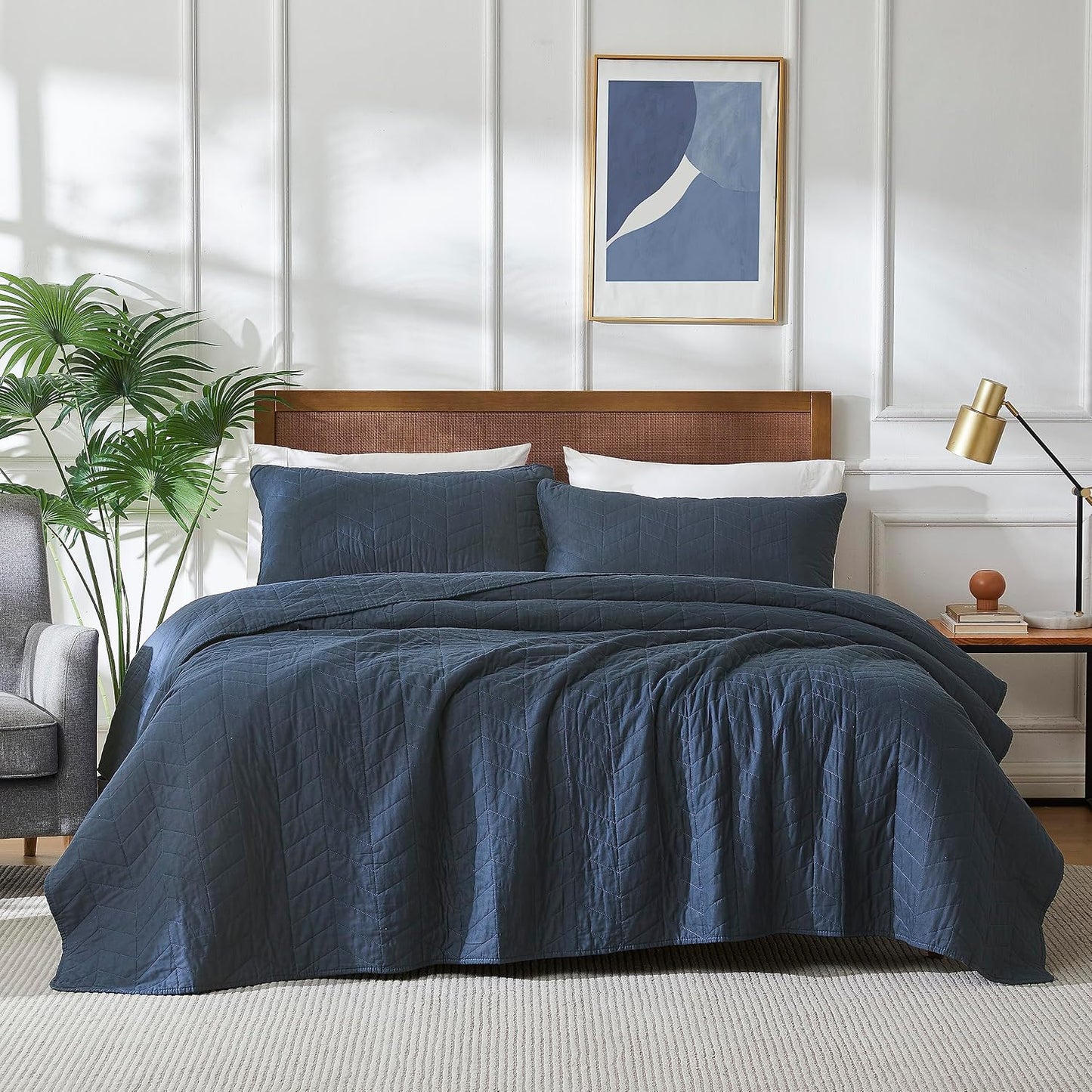 Palassio Navy Blue Cotton Quilt Set for California King Beds