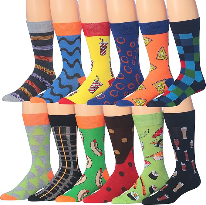 JAMES FIALLO Mens 12-Pairs Funny Funky Colorful Dress Socks