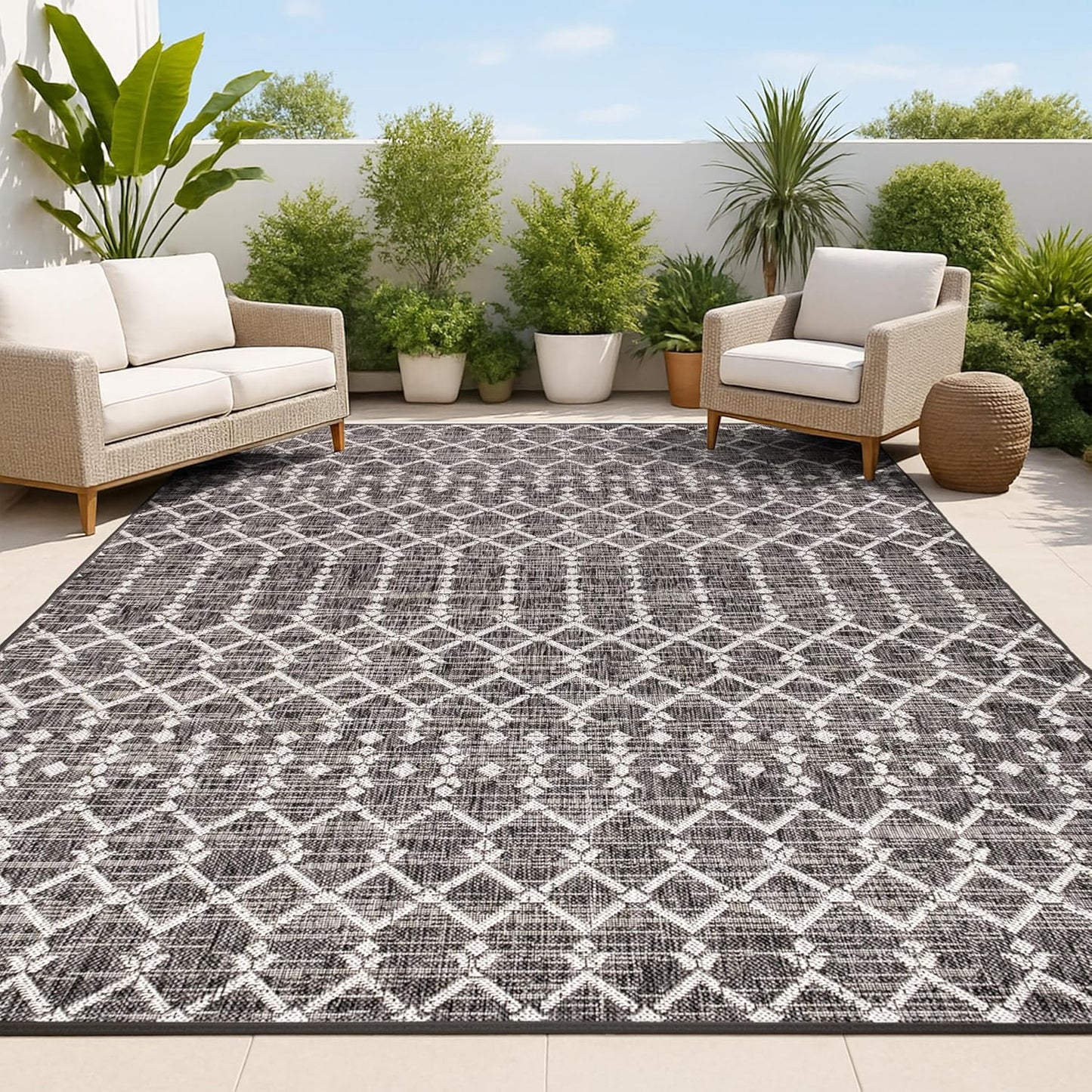 Moroccan Geometric Indoor Outdoor Area Rug 8X10 for High Traffic