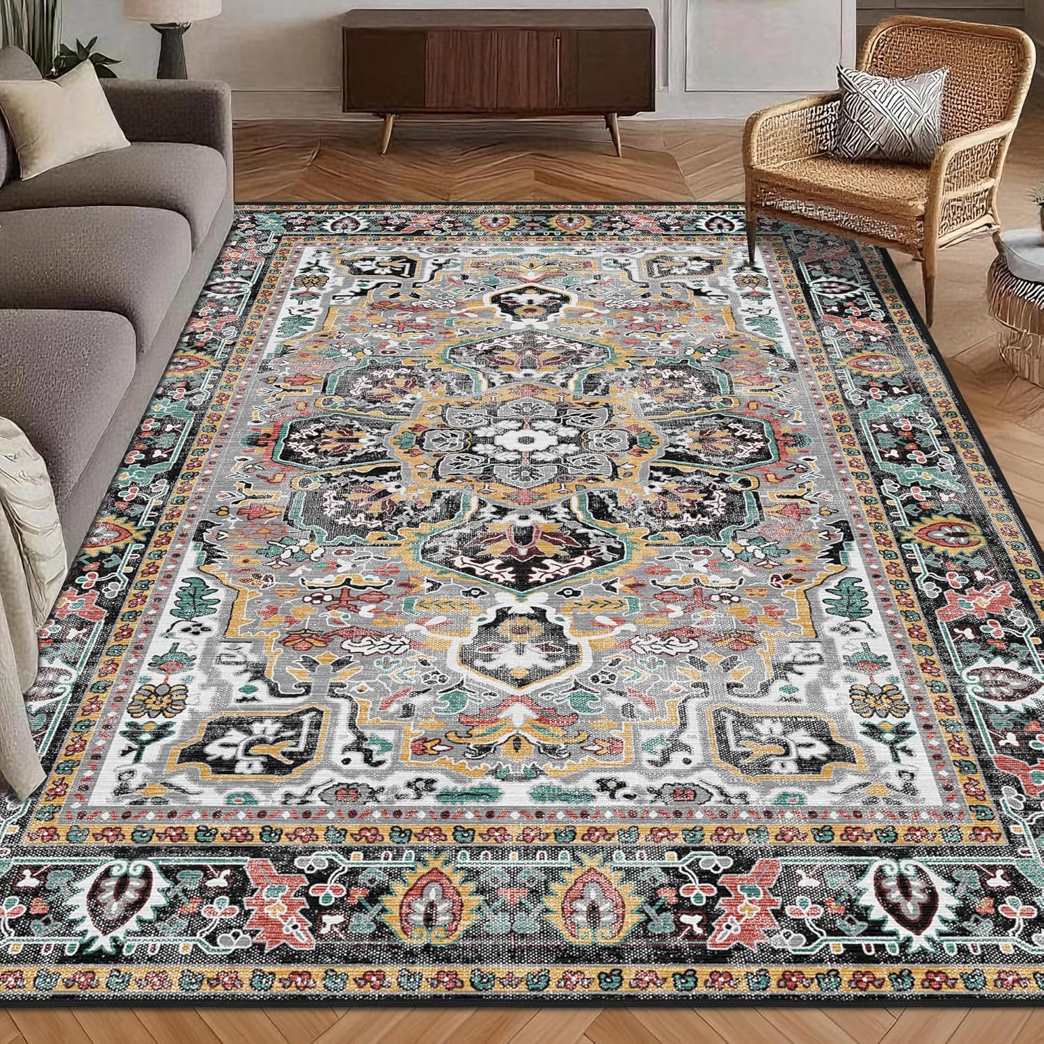 Vintage Traditional Persian Area Rug 5ft x 7ft for Home Decor