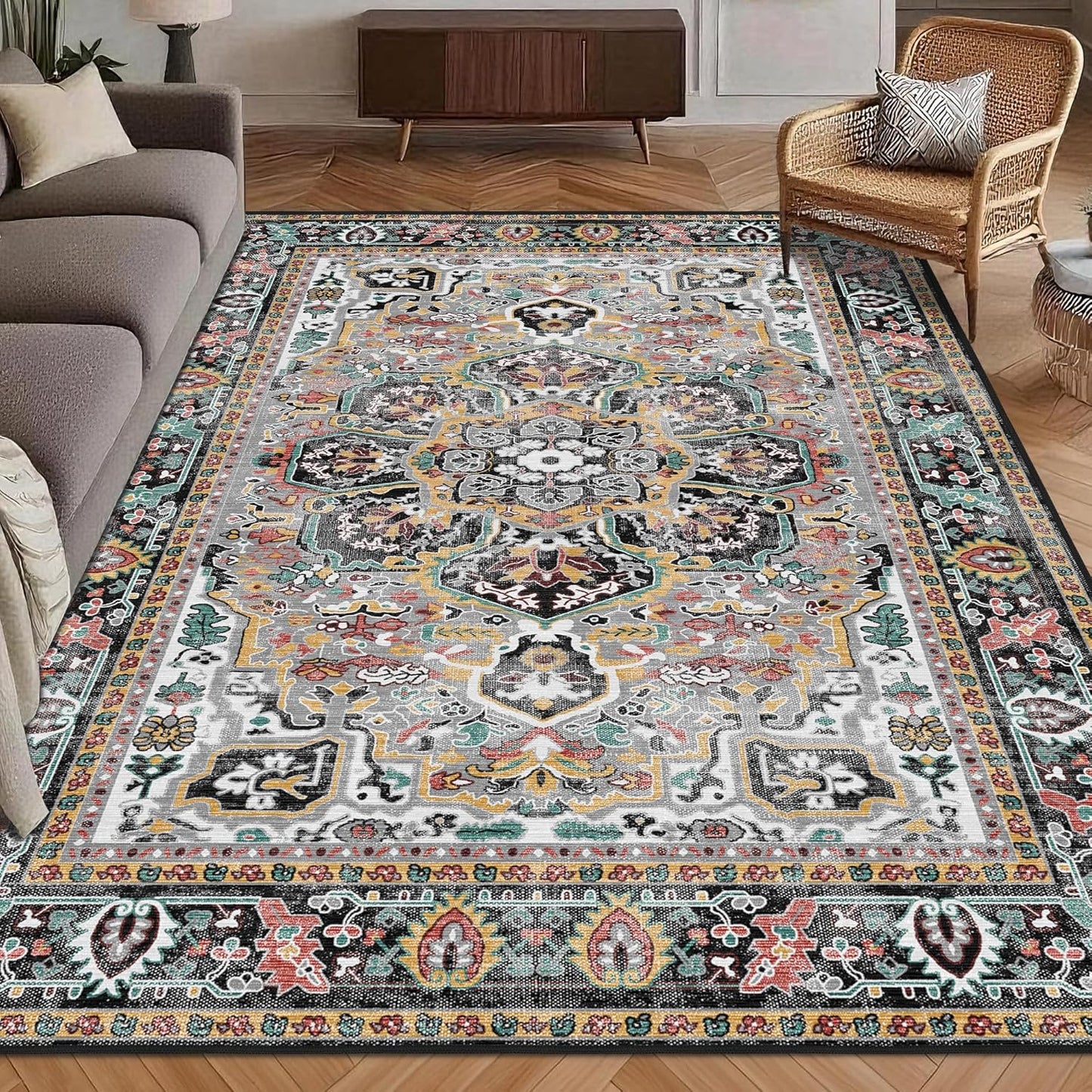 Washable Area Rug 4ft x 6ft Vintage Traditional Persian Mat