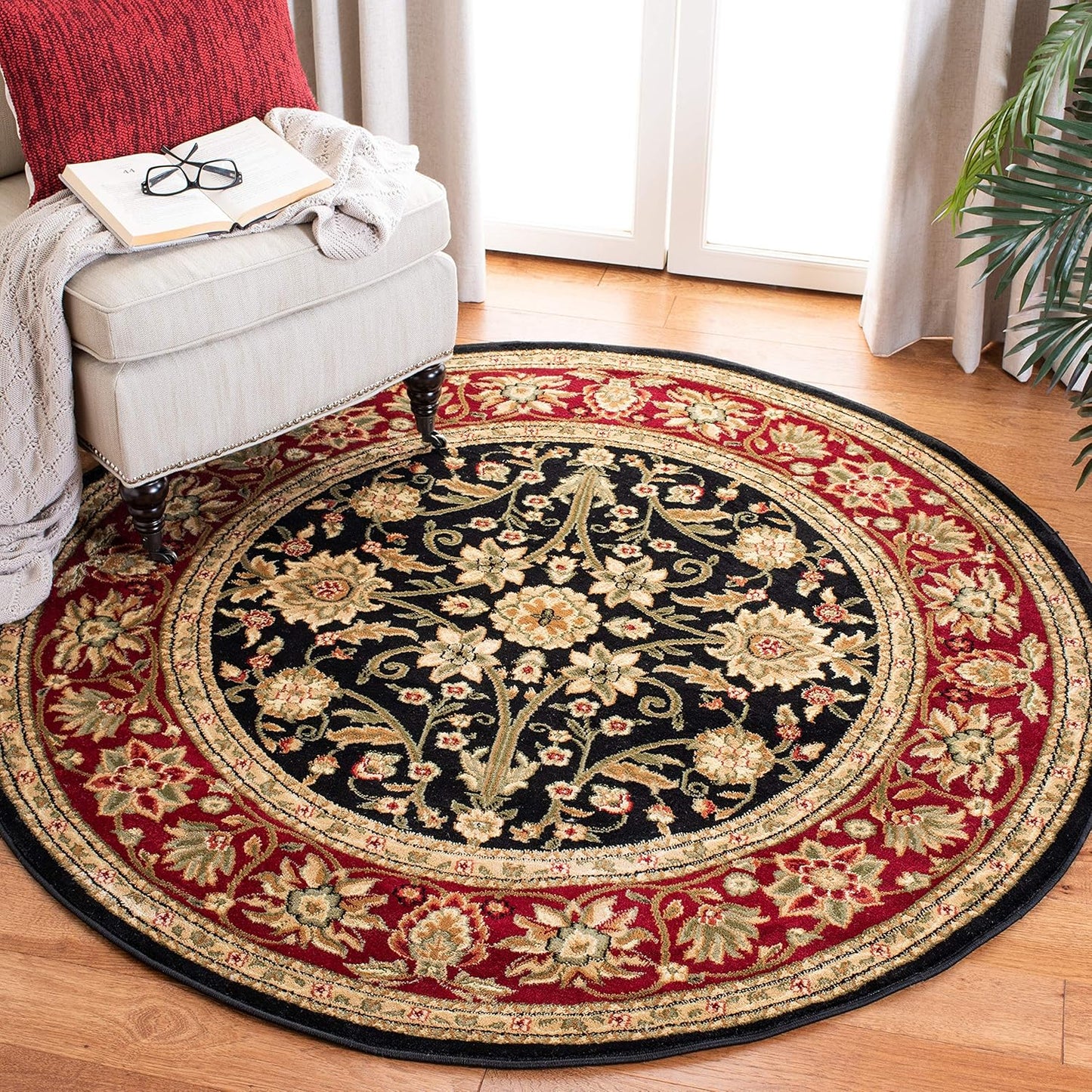 SAFAVIEH Lyndhurst Collection 8ft Round Area Rug in Black & Red