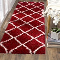 Hudson Shag Runner Rug 2ft3ft x 8ft - Plush Red & Ivory Trellis