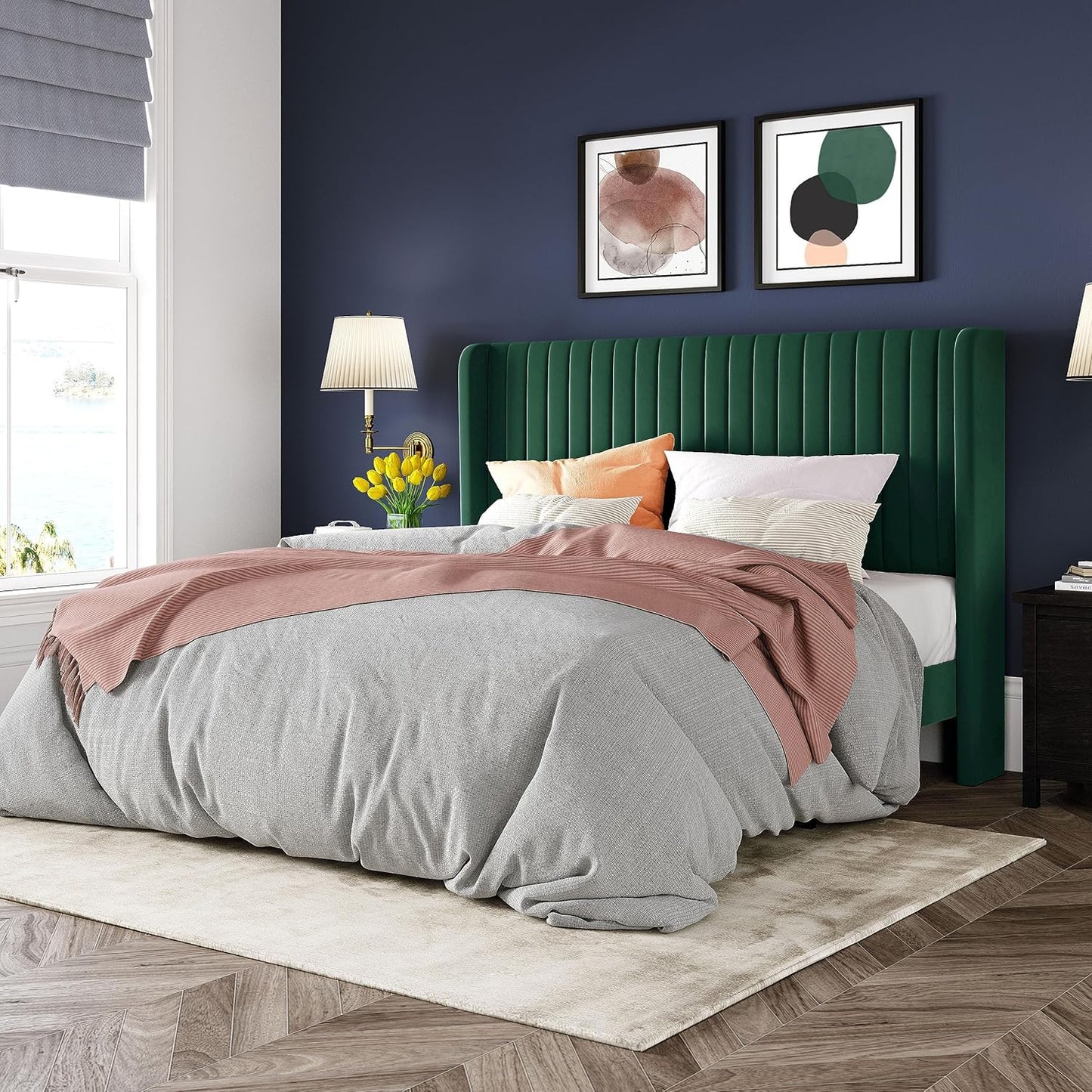Allewie Full Size Velvet Upholstered Bed Frame with Headboard
