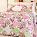 Summer Floral Queen Quilted Bedspread - Reversible Romantic Pink Quilt