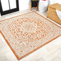 5x5 Orange/Cream Medallion Weave Indoor Outdoor Rug - Easy Clean