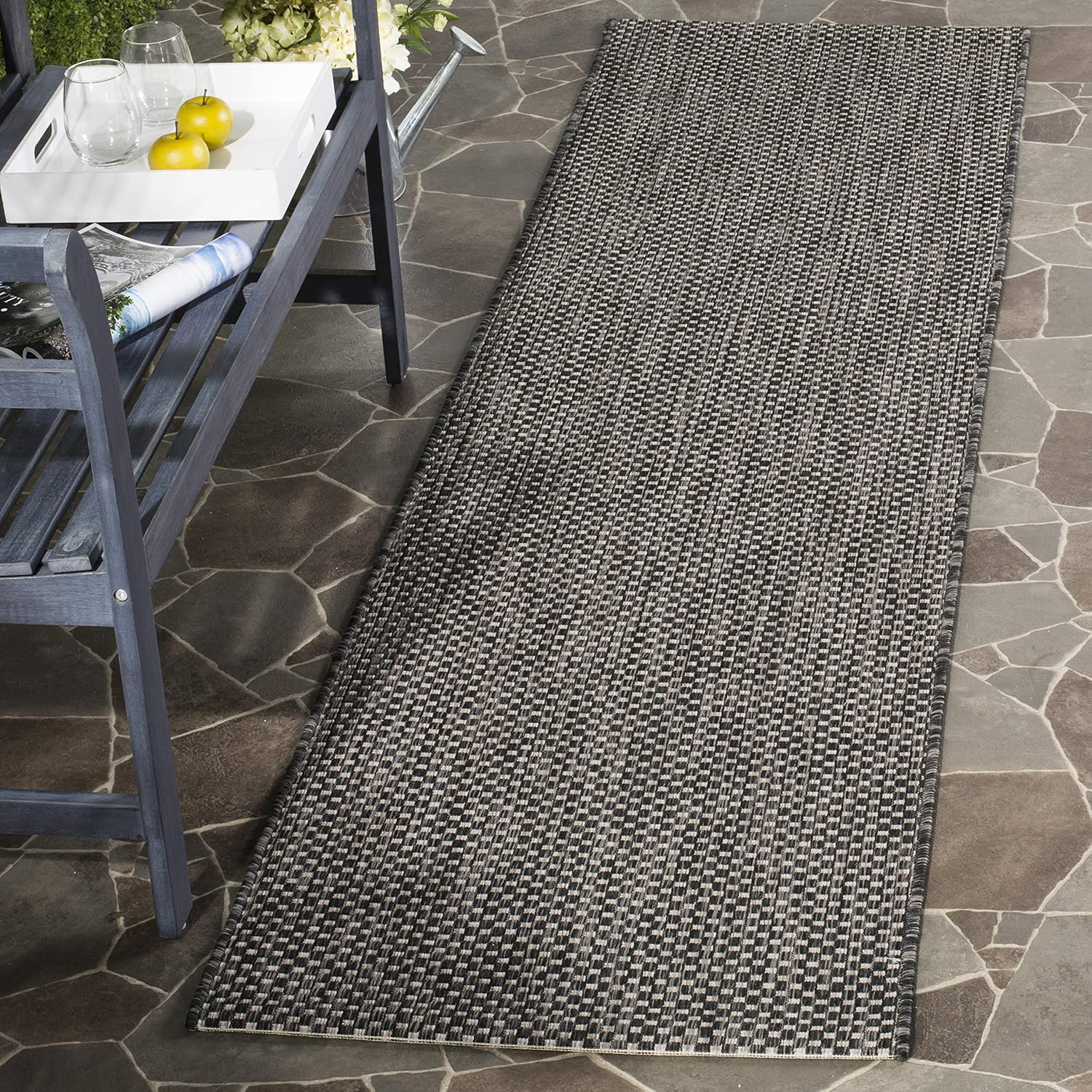 SAFAVIEH Courtyard Collection 2ft 3in x 20ft Black/Beige Runner Mat