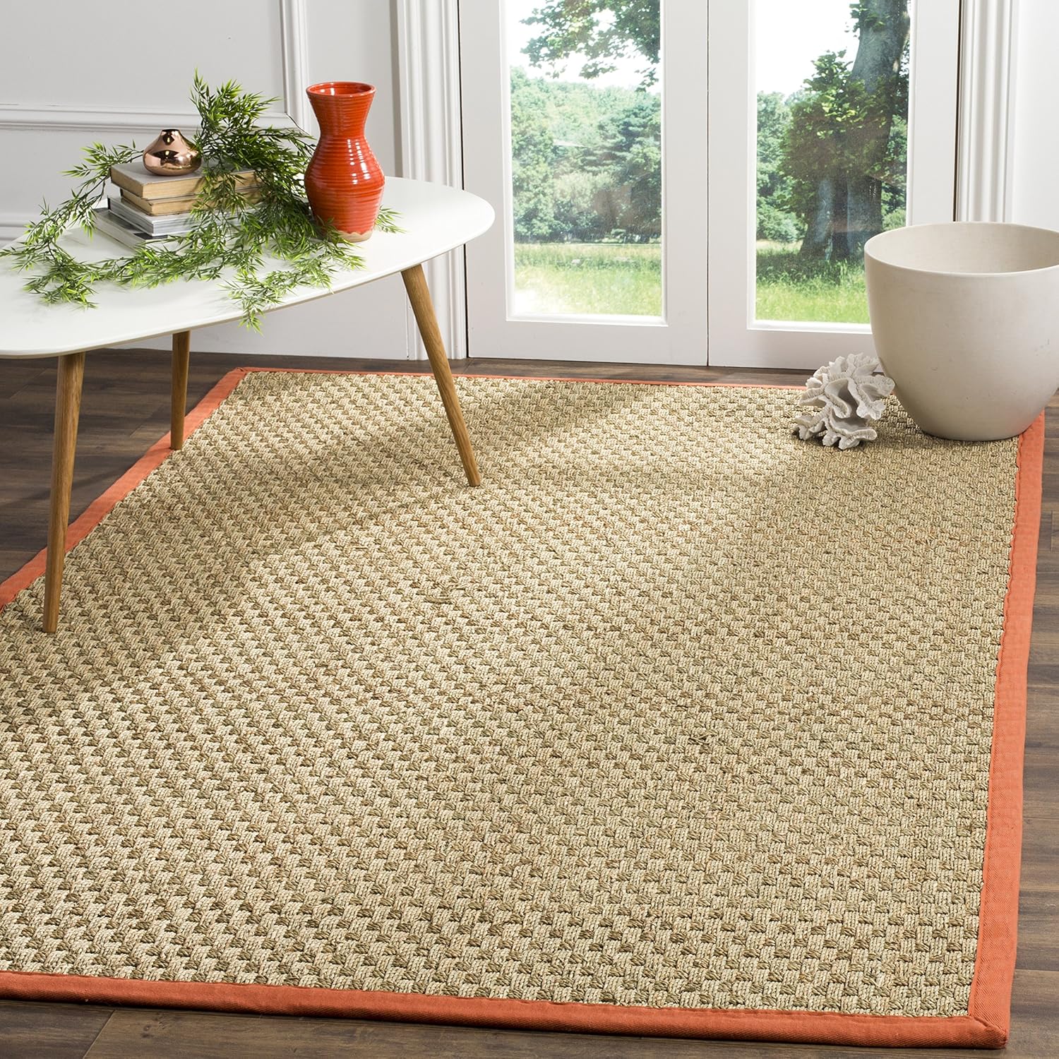 Natural Fiber Area Rug 6x9 - Seagrass Basketweave Pattern