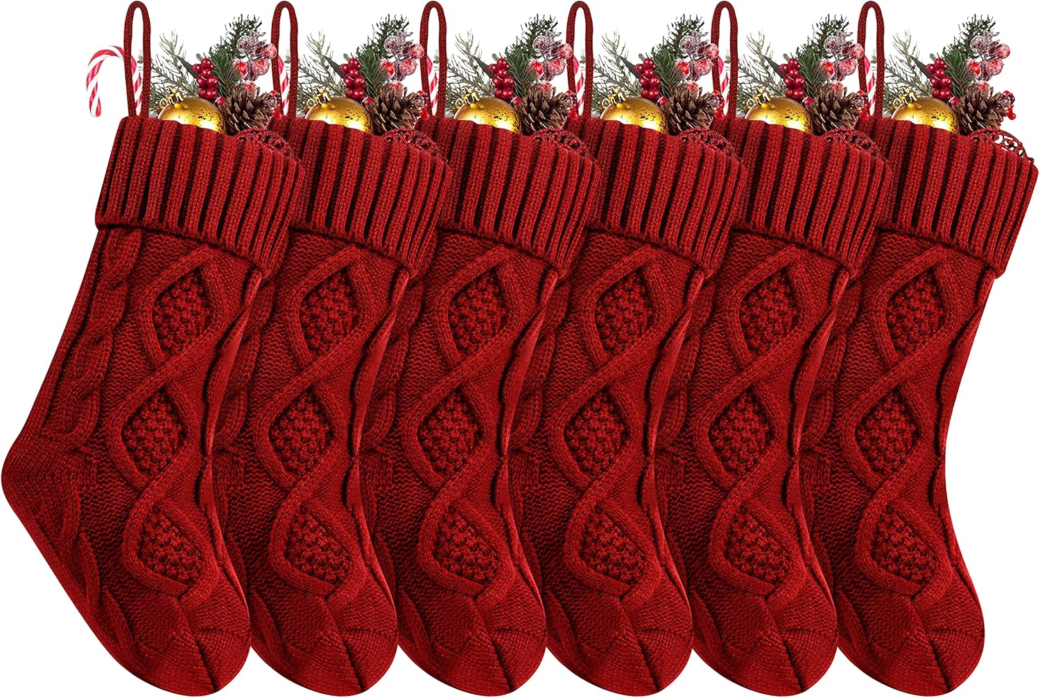 Fesciory Christmas Stockings Set of 6, 14in Cable Knit Decor