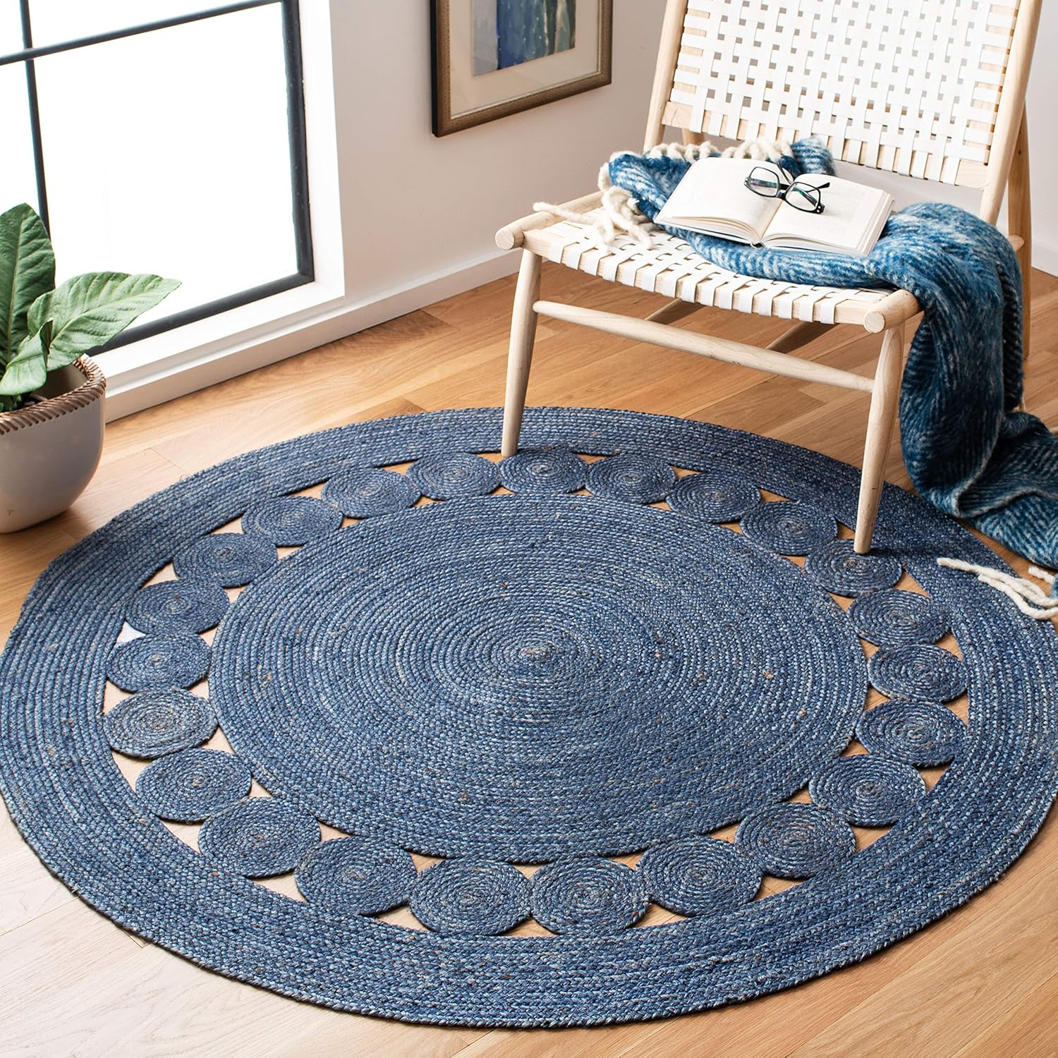 Handmade Jute Area Rug 4ft Round - Natural Fiber Collection