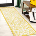 Indoor Outdoor Runner Rug 2x8 Cream Yellow - Vintage Filigree