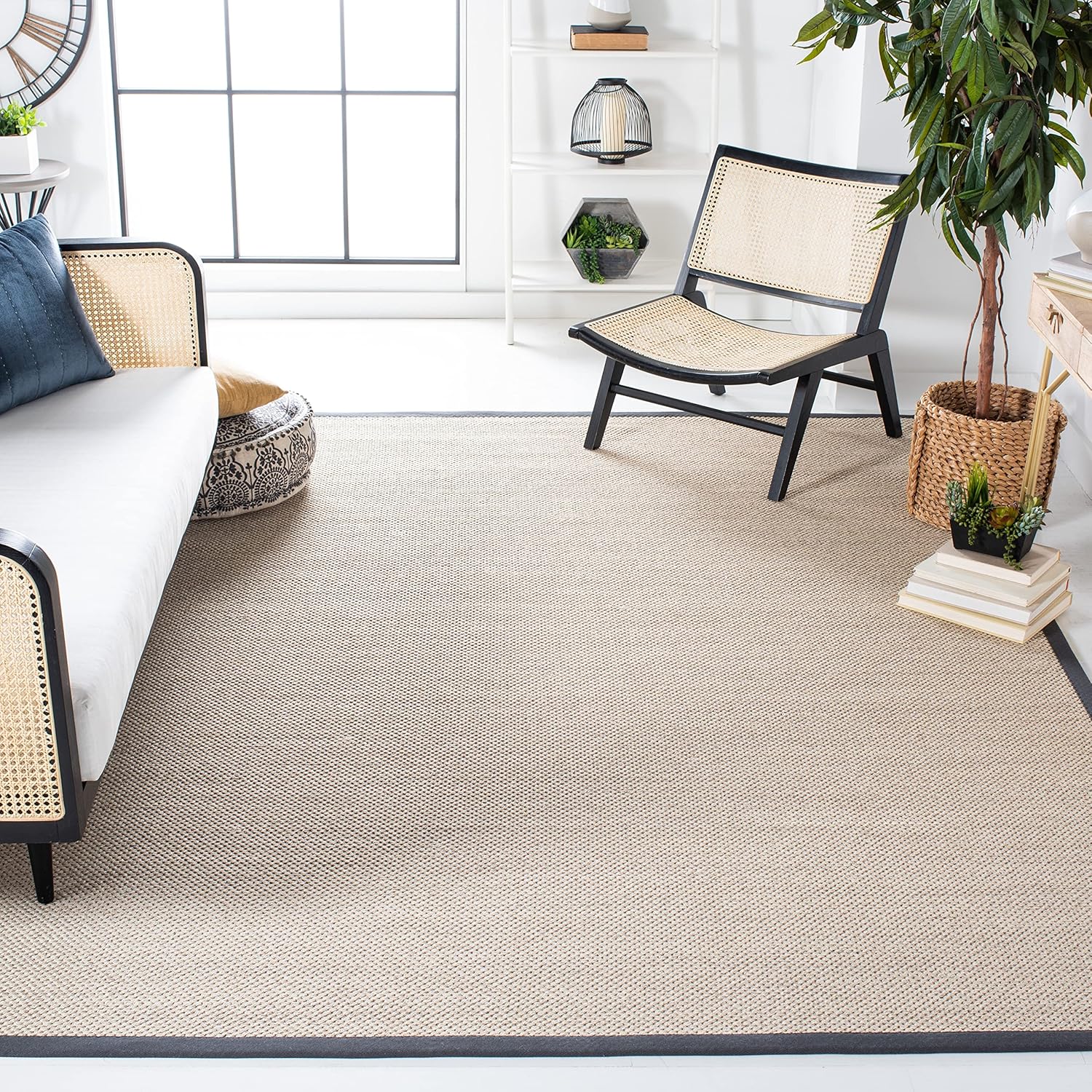 Natural Fiber Area Rug 6ft Square - Marble & Dark Grey Design