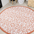 Vintage Filigree Indoor Outdoor Round Area Rug 5 Ft - Easy-Clean