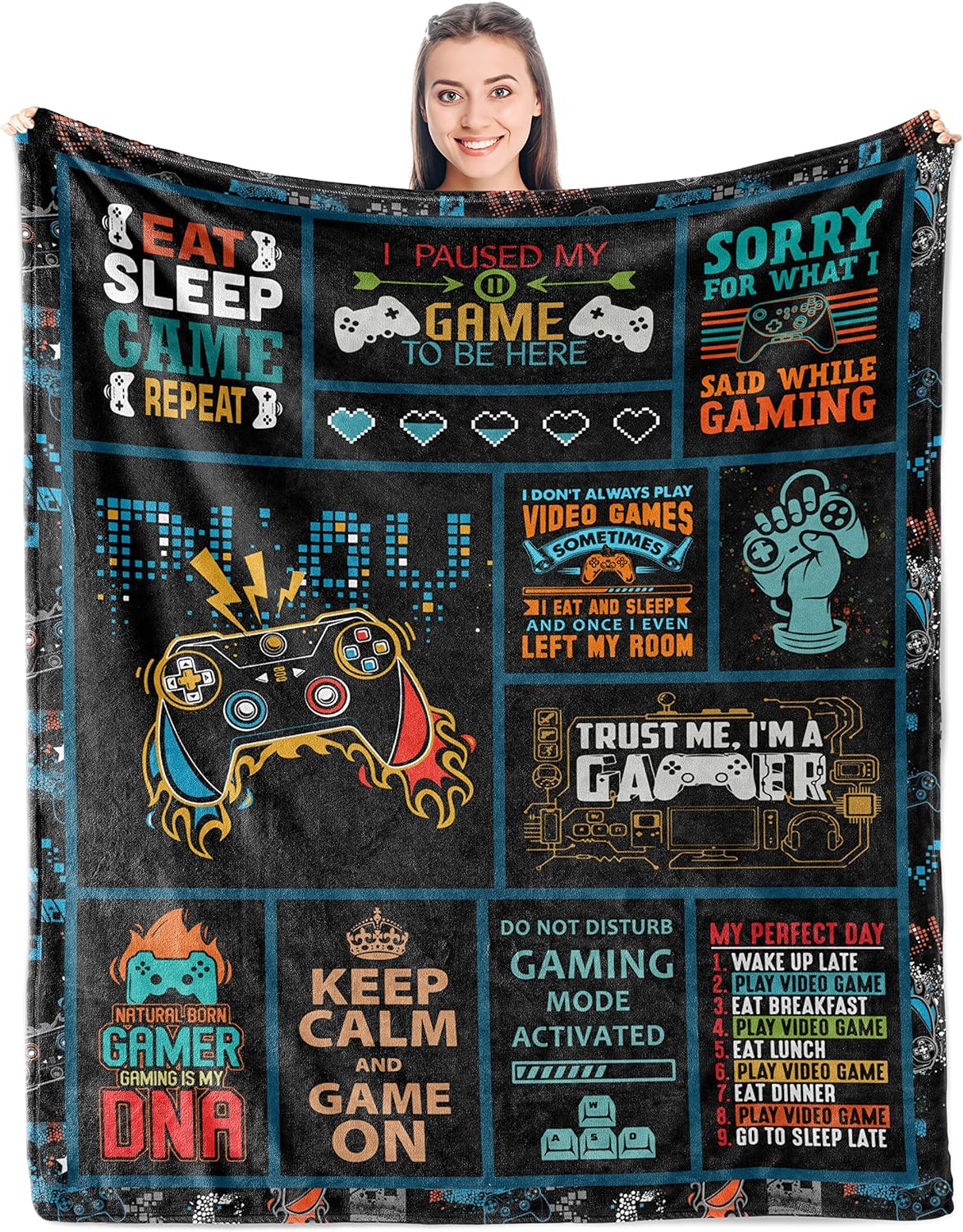 Punofell Gaming Blanket - Perfect Gamer Valentine's Gift - Cozy Game Room Decor