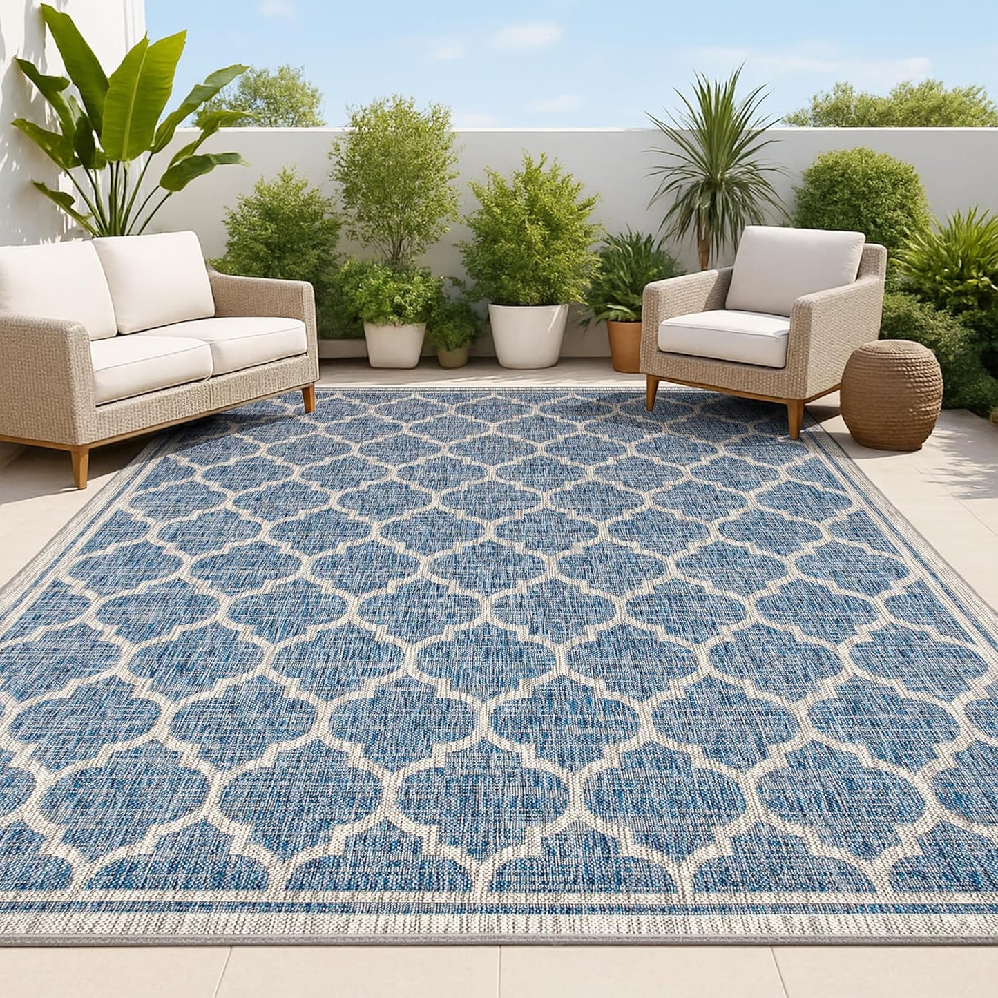 JONATHAN Y Moroccan Trellis Indoor Outdoor Area Rug 5X8 Navy/Gray