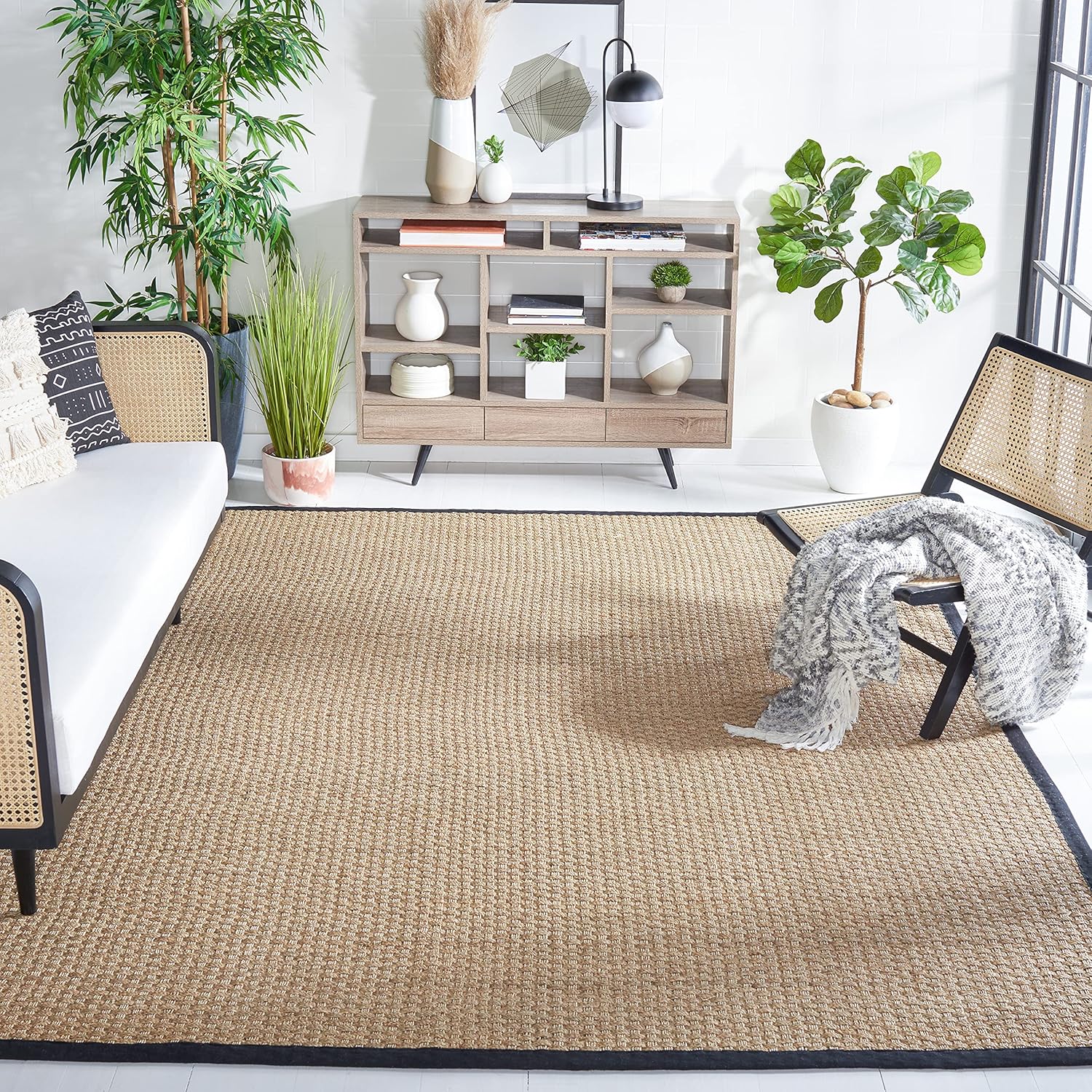 Natural Fiber Area Rug 8x10 - Seagrass Basketweave Pattern