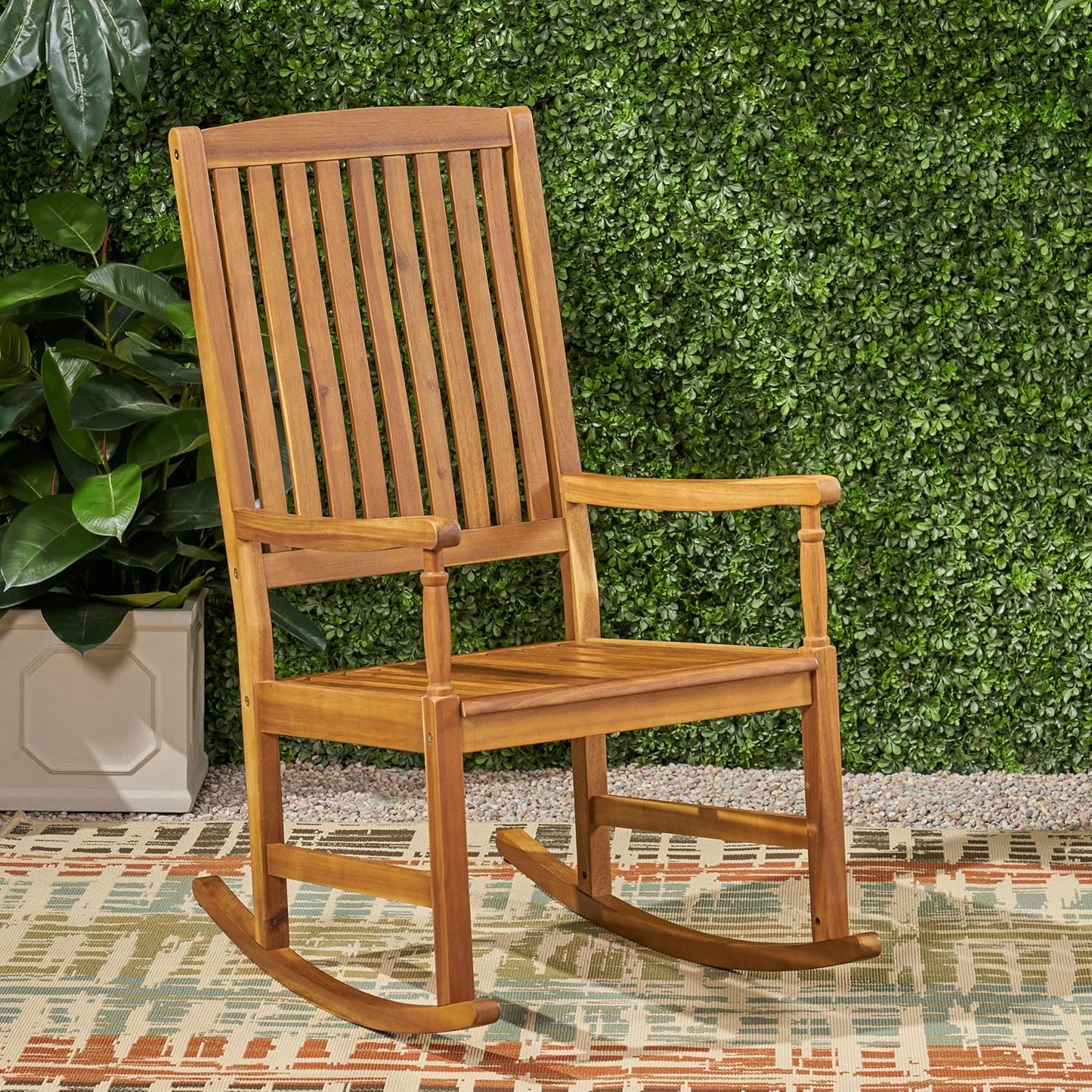 Ziraukon Teak Outdoor Rocking Chair: Wide Seat & High Back for Ultimate Comfort