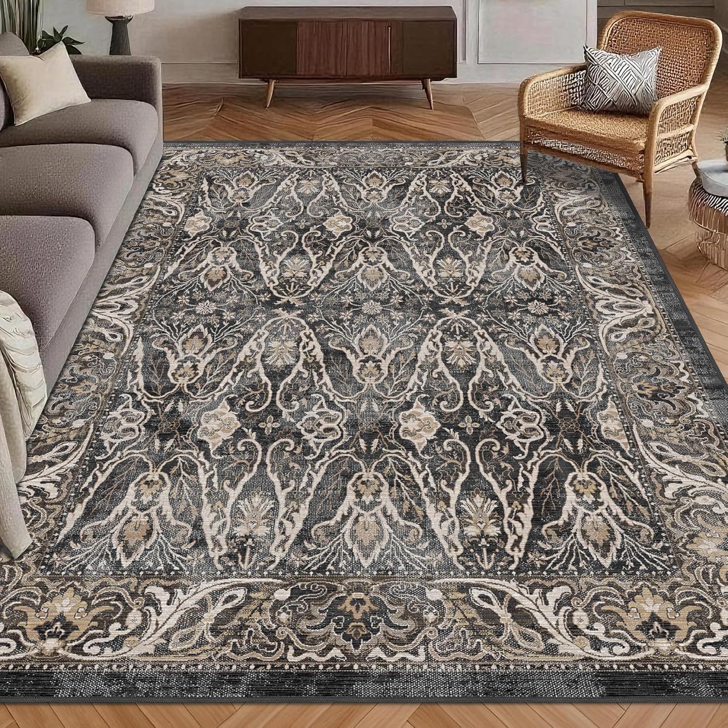 Washable Area Rug 4ft x 6ft Vintage Traditional Persian Mat