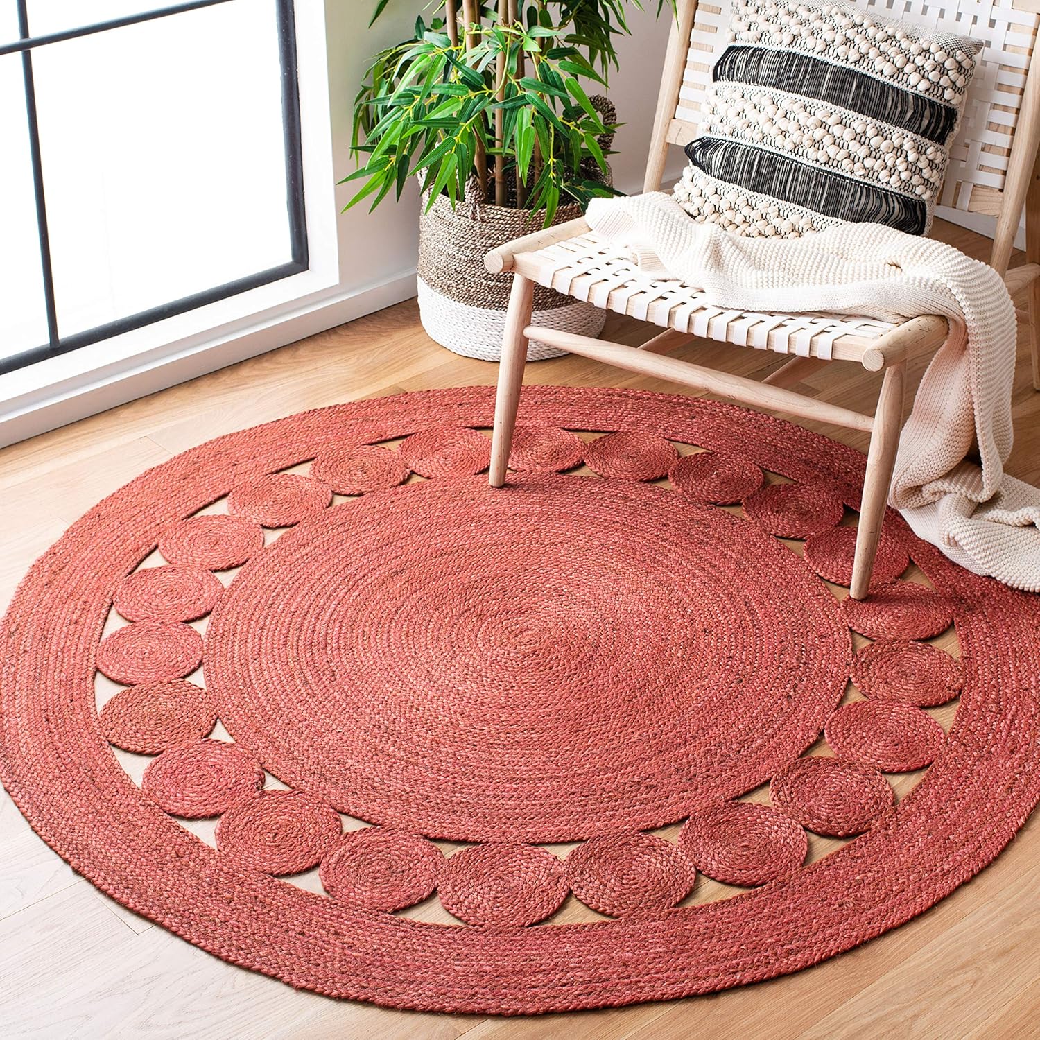 Handmade Jute Area Rug 4ft Round - Natural Fiber Collection