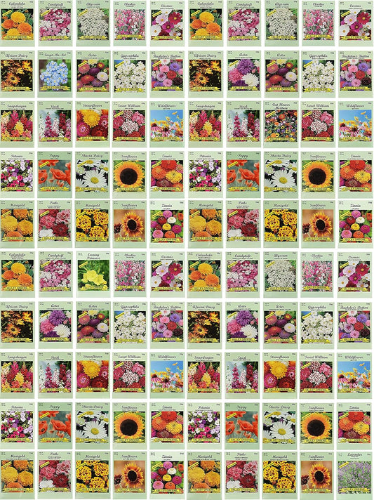 Set of 100 Assorted Flower Seed Packets for Garden Lovers