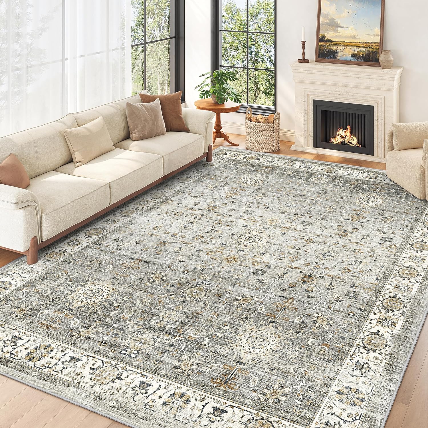 8x10 Area Rugs for Living Room - Vintage Non-Slip Soft Rug