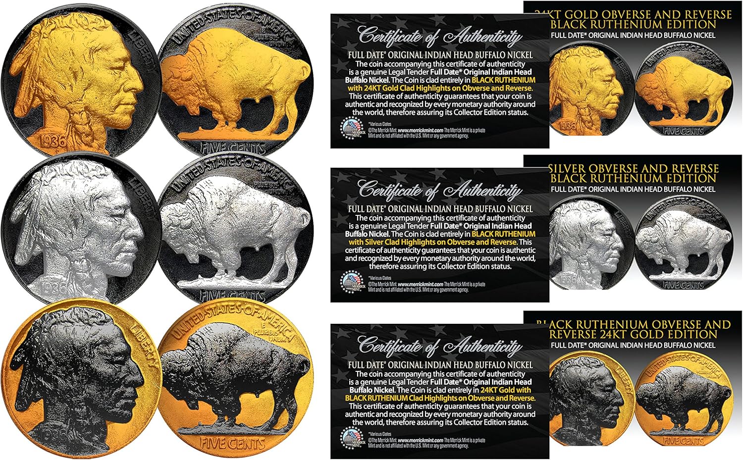 1930fts Genuine Indian Head Buffalo Nickel Set of 3 Rare Coins