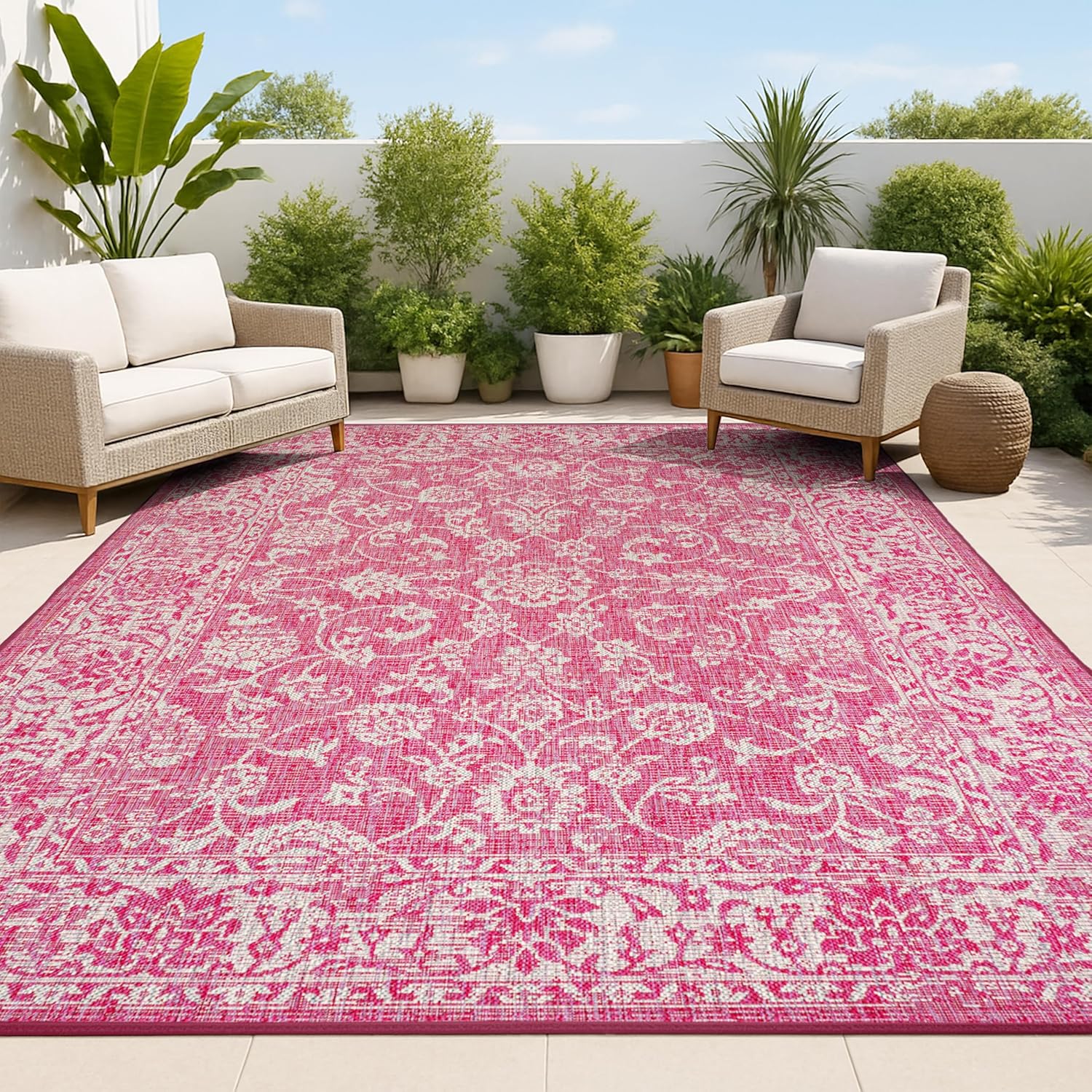 JONATHAN Y Weave Floral Indoor Outdoor Area Rug 9X12 Fuchsia