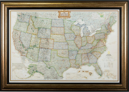 Wayfarer Push Pin Travel Map with Antique Copper Frame 24x36