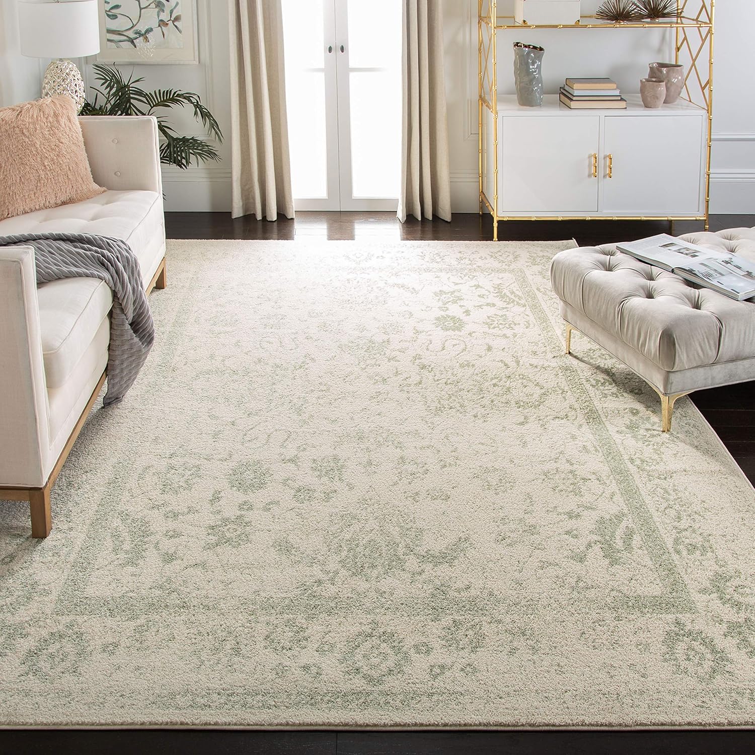 SAFAVIEH Adirondack Collection Area Rug - 12ft Square, Ivory & Sage