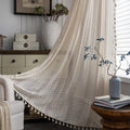 Boho Curtains 120 in Crochet Sheer Panel 59 in x 120 in - Long Tassel